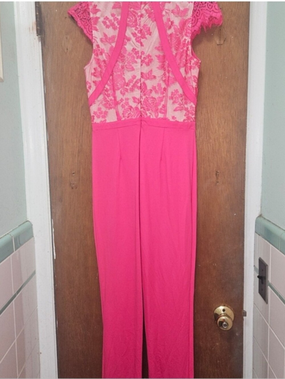 bebe Hot Pink Lace-Panel Jumpsuit - Picture 3 of 5